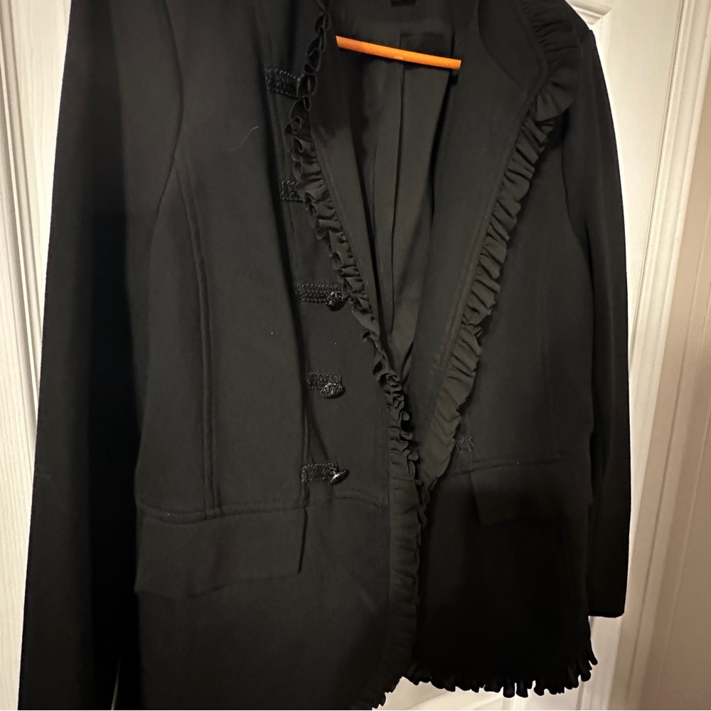 Chicos Black Blazer with Ruffles Size 2 - Picture 3 of 6